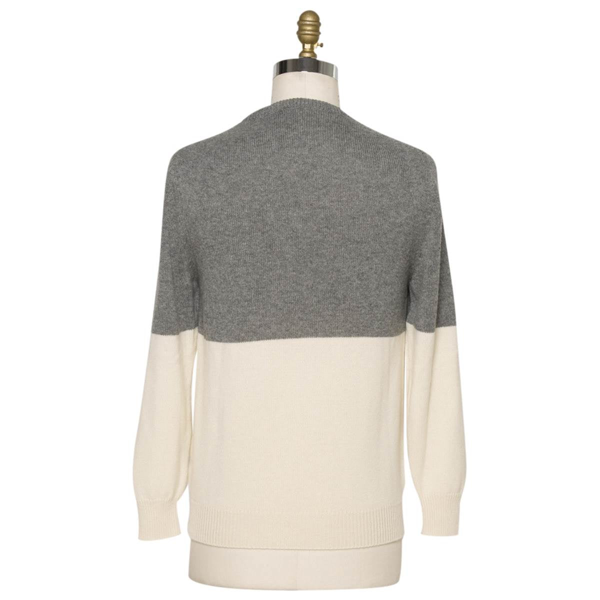 Kiton Gray White Cashmere Crewneck Sweater — view 5
