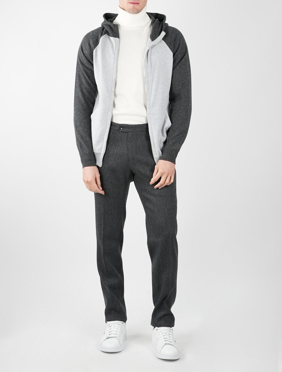Kiton Light Gray Dark Gray Cashmere Hoody Full Zip - view 2