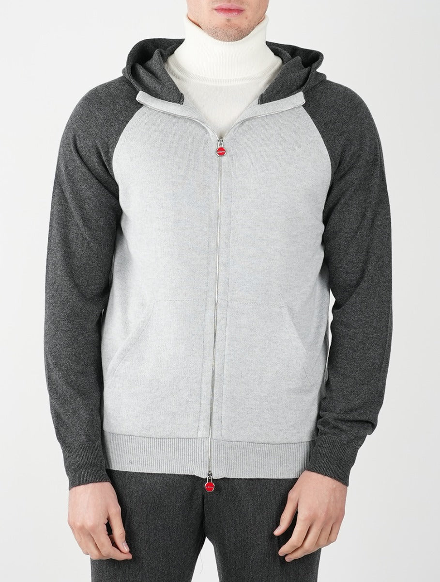 Kiton Light Gray Dark Gray Cashmere Hoody Full Zip - view 3
