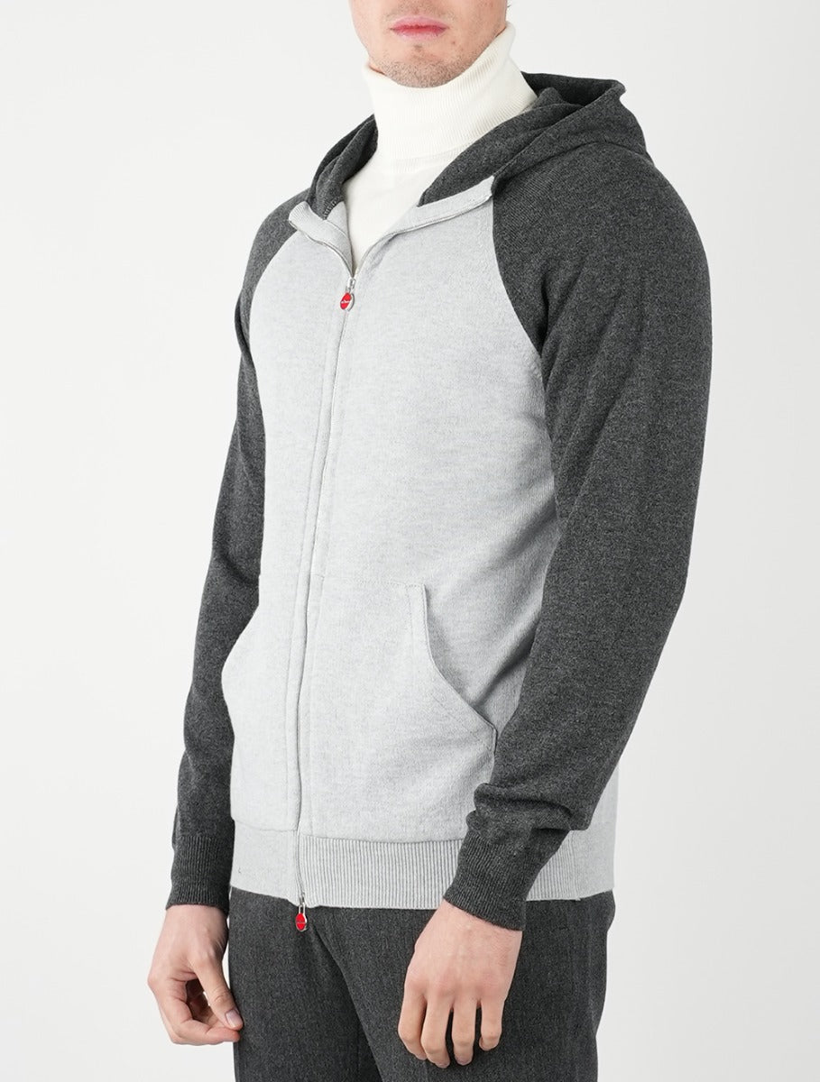Kiton Light Gray Dark Gray Cashmere Hoody Full Zip - view 4