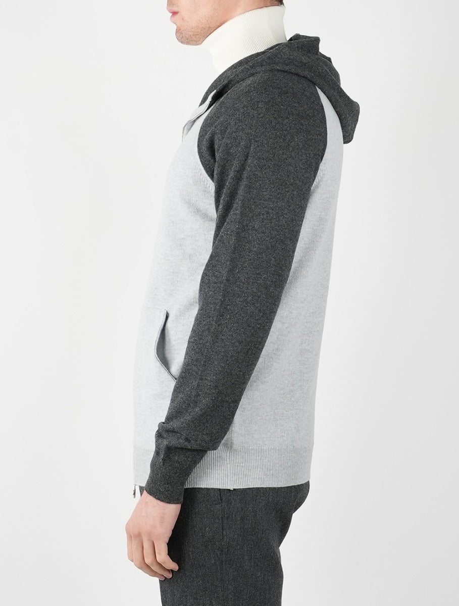 Kiton Light Gray Dark Gray Cashmere Hoody Full Zip - view 5