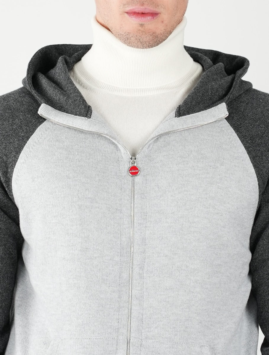 Kiton Light Gray Dark Gray Cashmere Hoody Full Zip - view 7