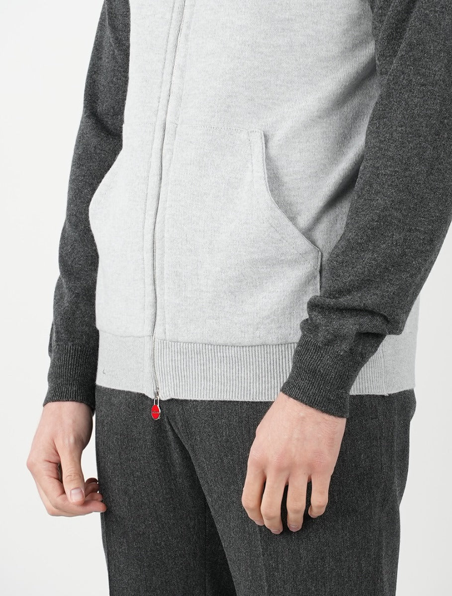 Kiton Light Gray Dark Gray Cashmere Hoody Full Zip - view 9