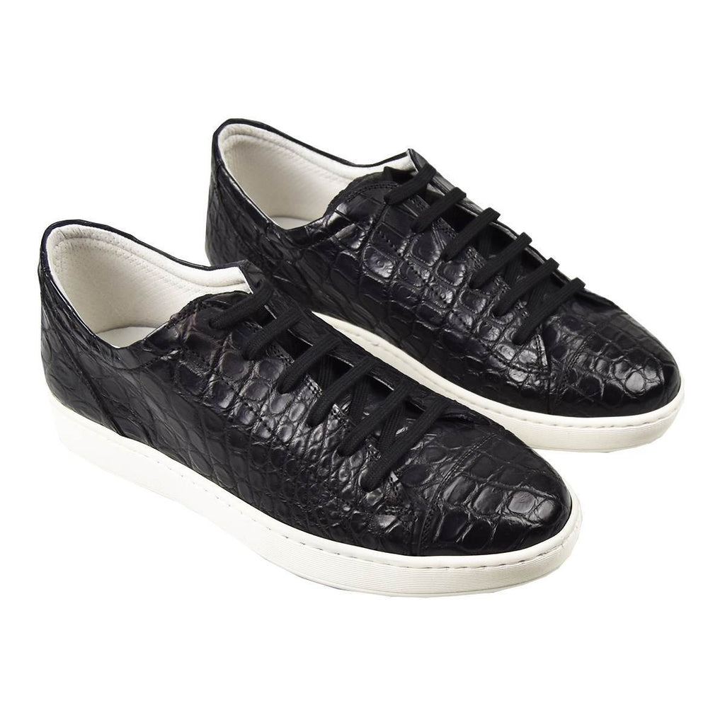 Kiton Black Leather Crocodile Shoes KIM