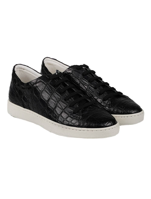 Kiton Black Leather Crocodile Shoes KIM