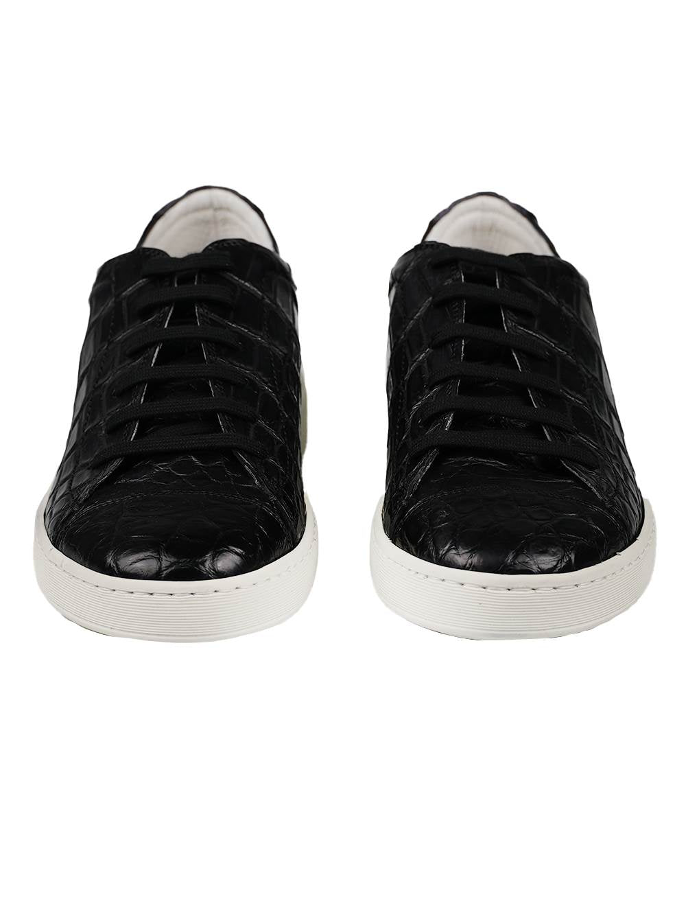 Kiton Black Leather Crocodile Shoes KIM
