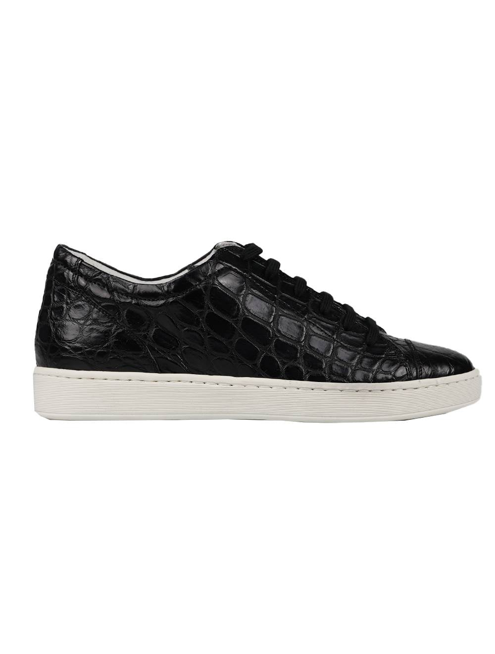 Kiton Black Leather Crocodile Shoes KIM