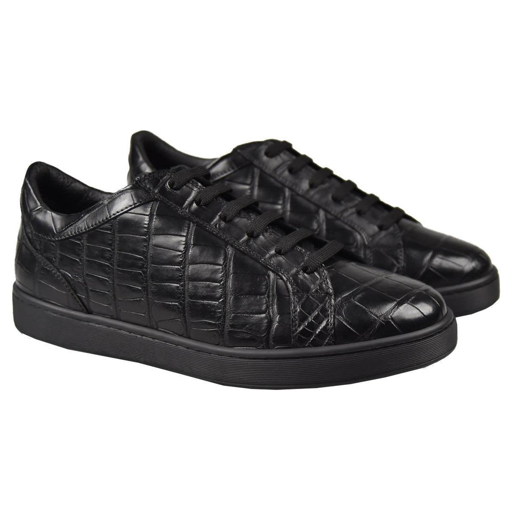 Kiton Black Leather Crocodile Shoes