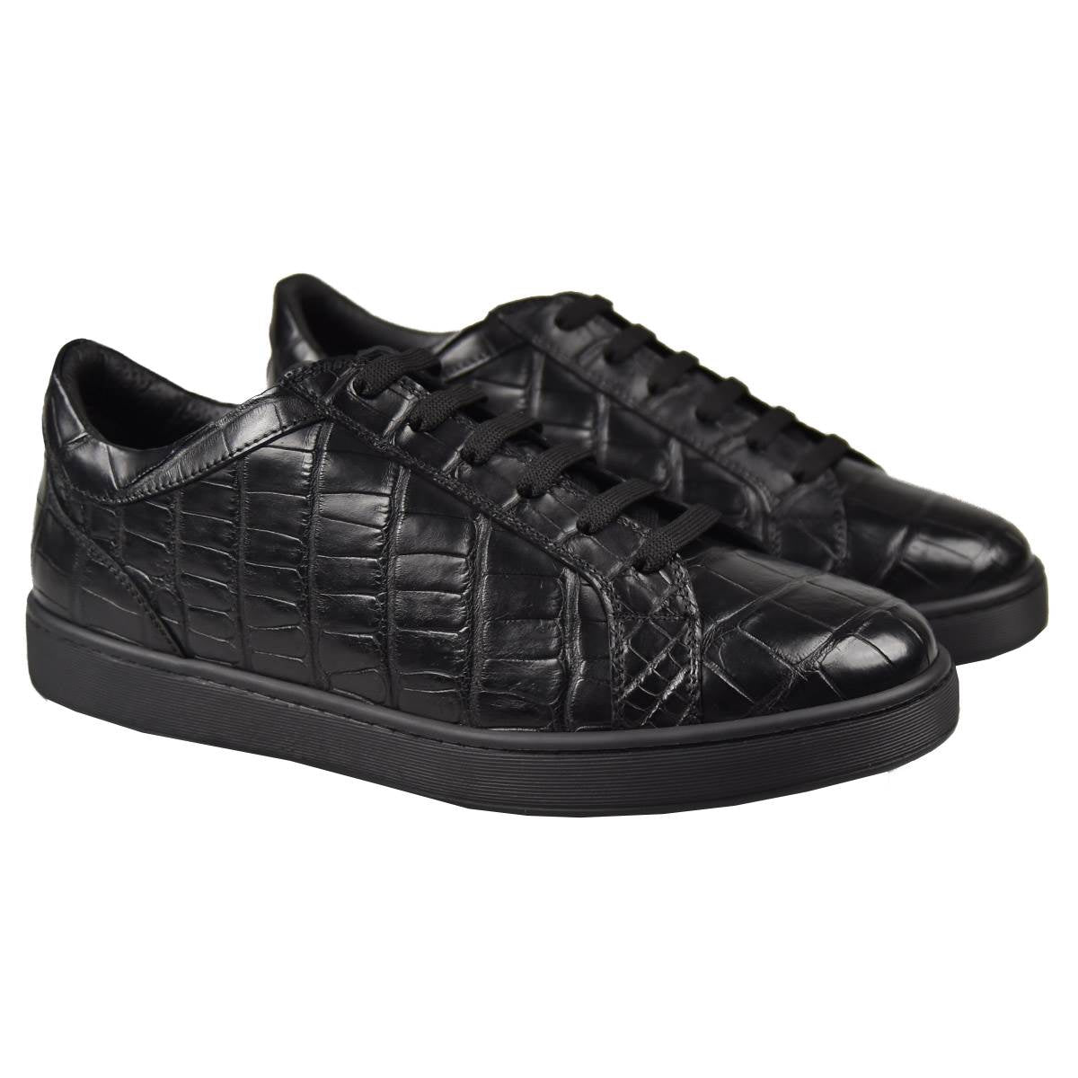 Kiton Black Leather Crocodile Shoes