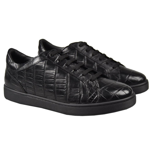 Kiton Black Leather Crocodile Shoes