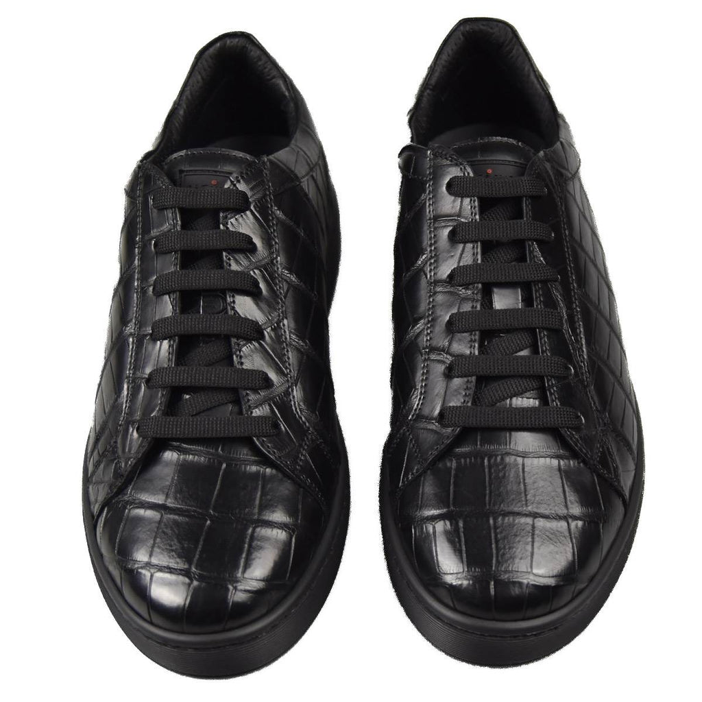 Kiton Black Leather Crocodile Shoes