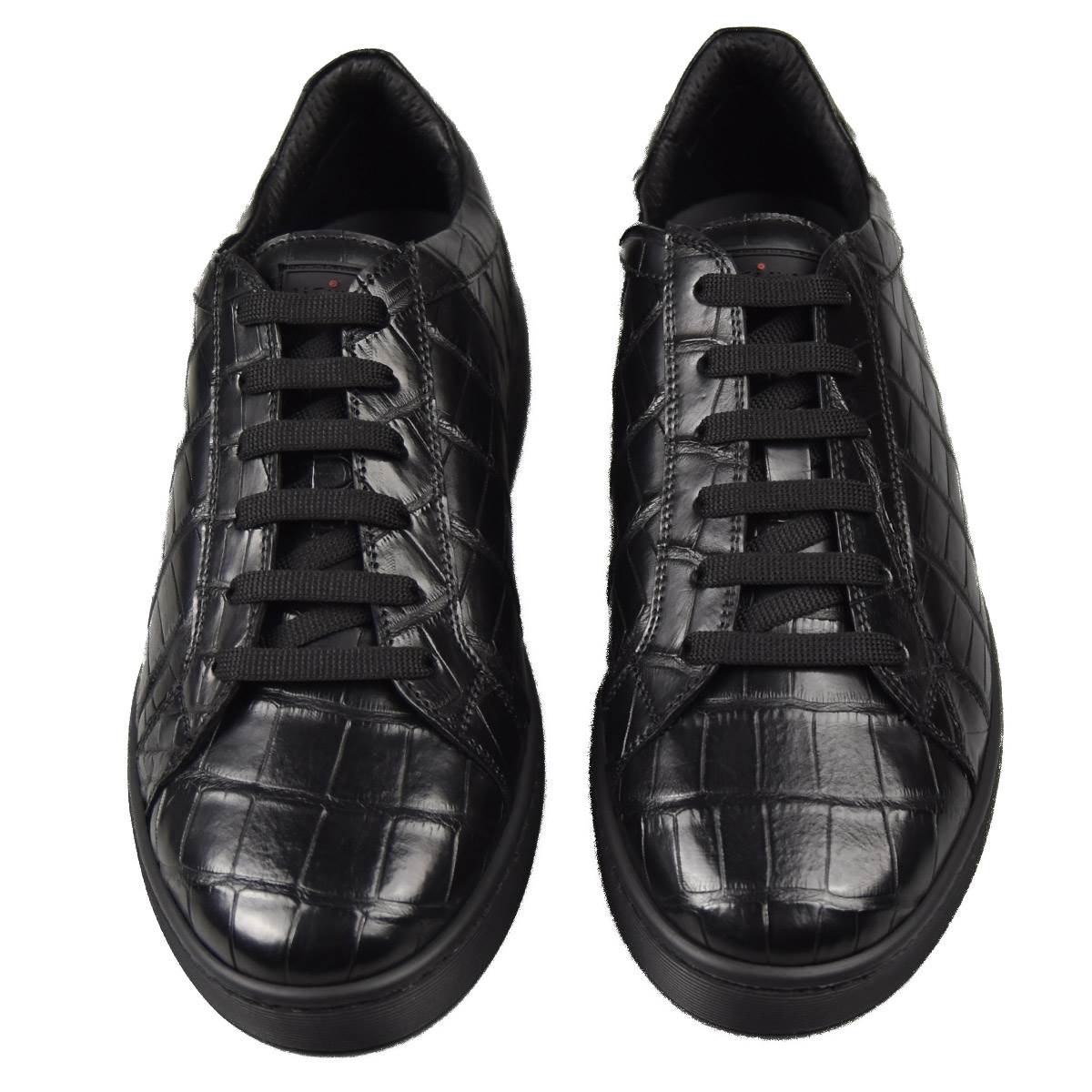 Kiton Black Leather Crocodile Shoes