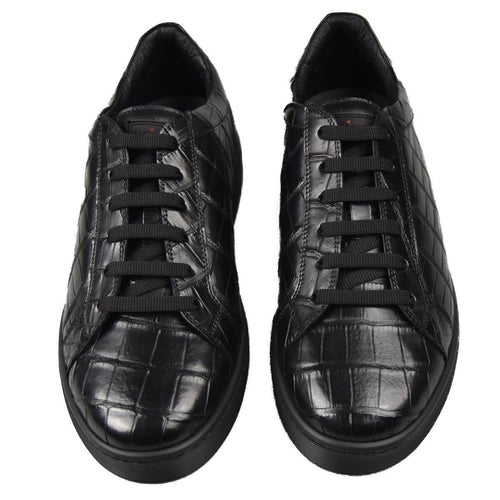Kiton Black Leather Crocodile Shoes