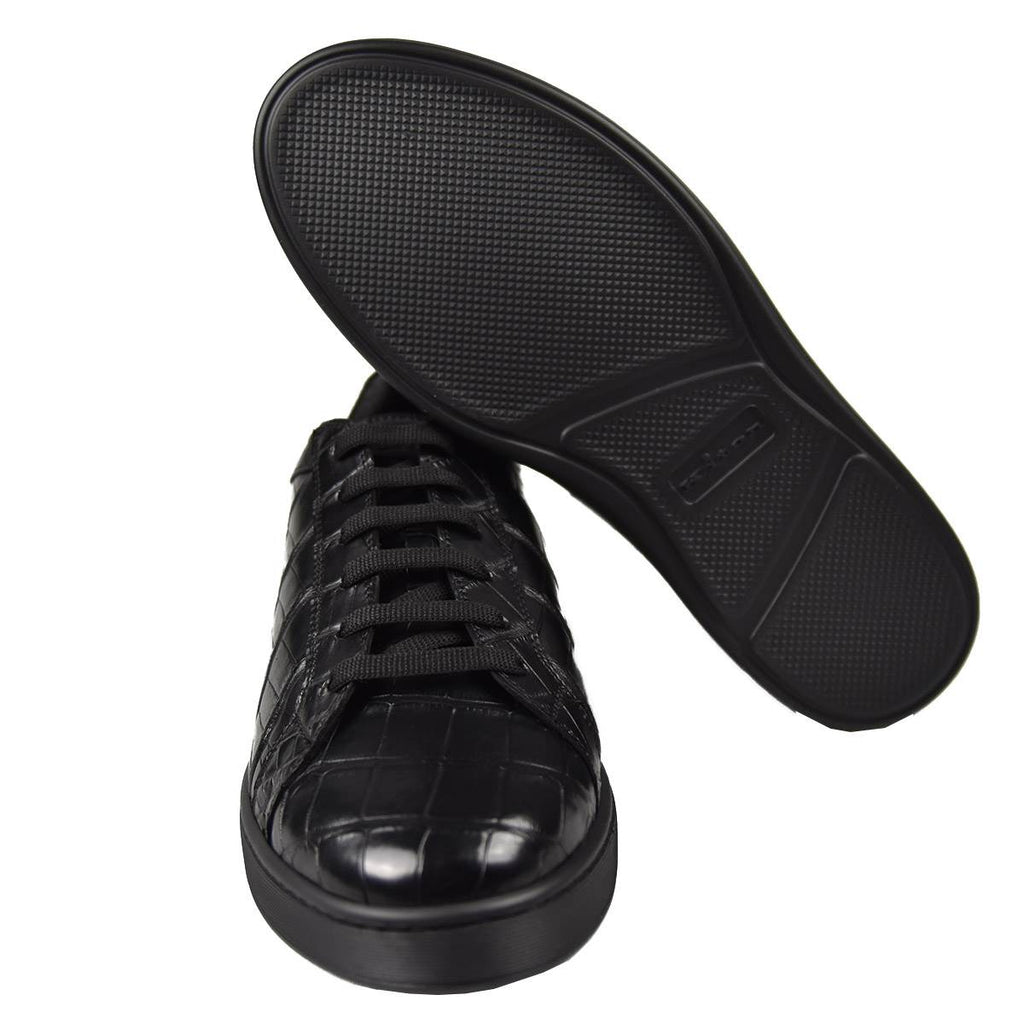 Kiton Black Leather Crocodile Shoes