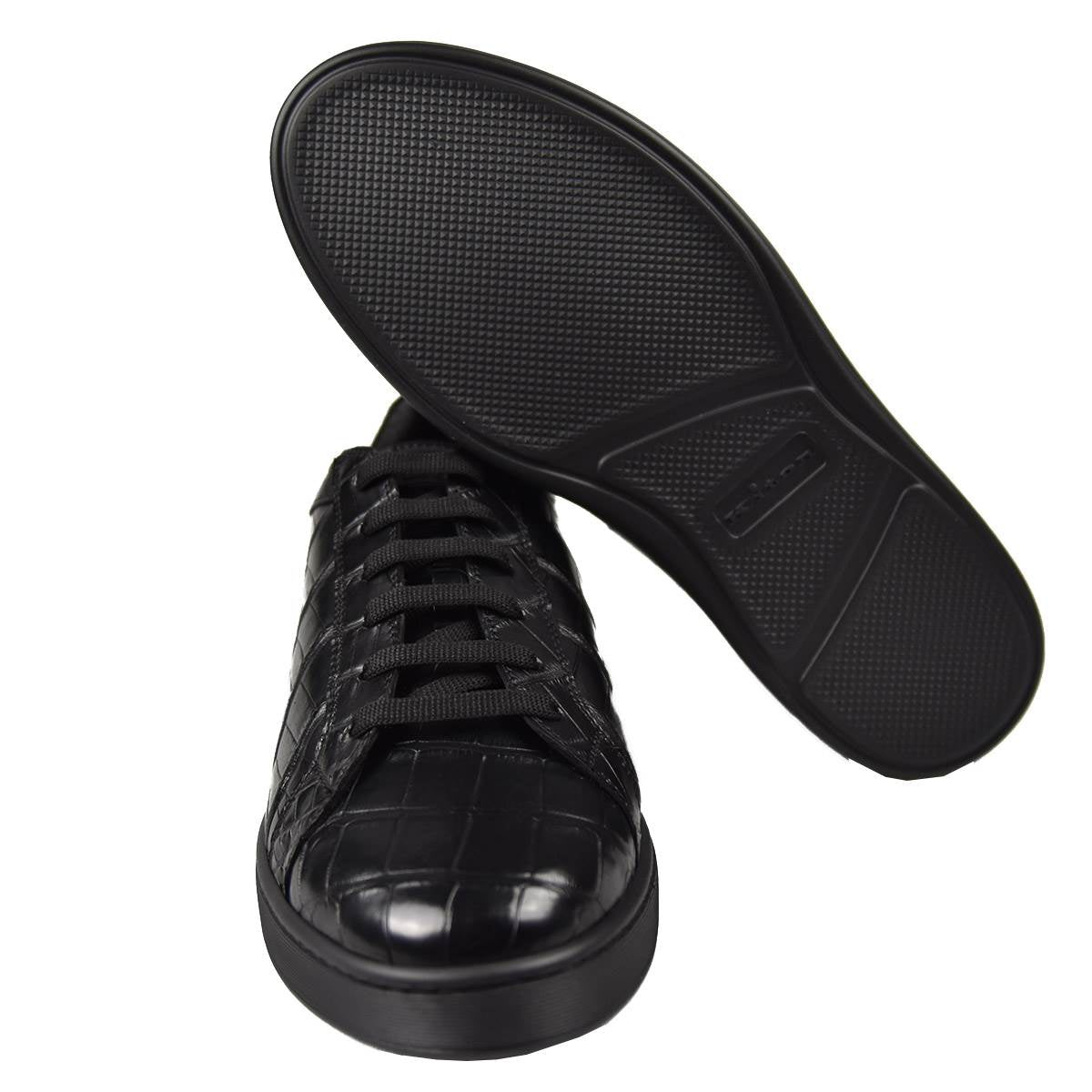 Kiton Black Leather Crocodile Shoes