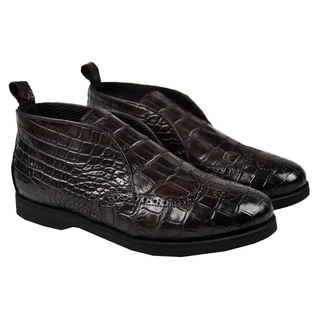 Kiton Brown Leather Crocodile Shoes