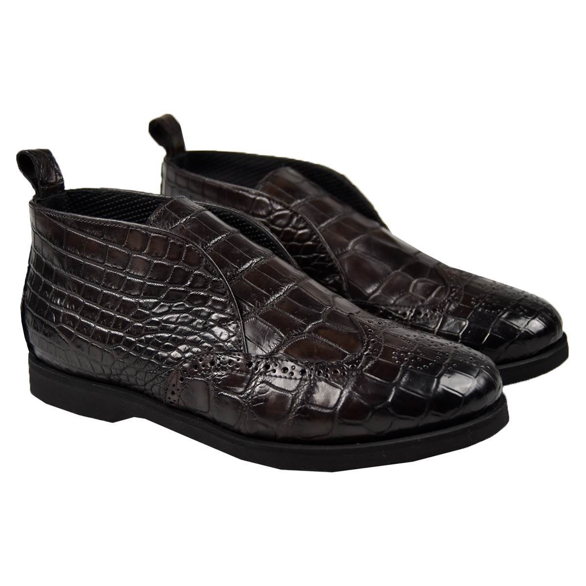 Kiton Brown Leather Crocodile Shoes