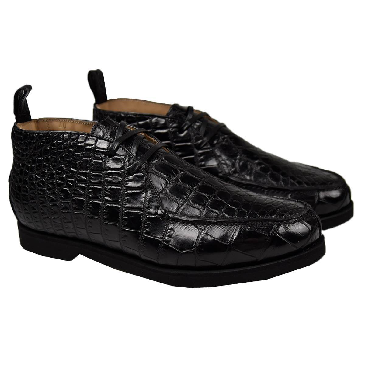 Kiton Black Leather Crocodile Boots CONB