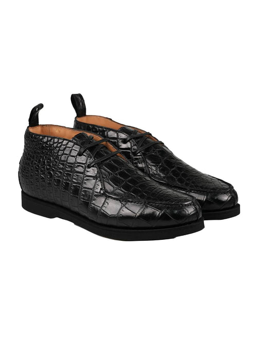 Kiton Black Leather Crocodile Boots CONB