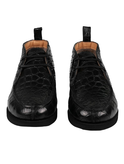Kiton Black Leather Crocodile Boots CONB