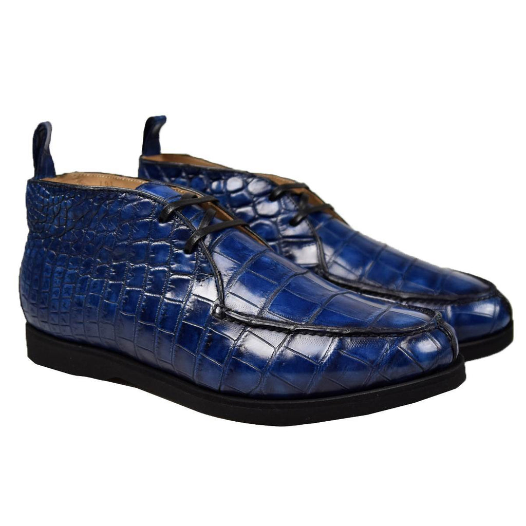 Kiton Blue Leather Crocodile Boots CONB