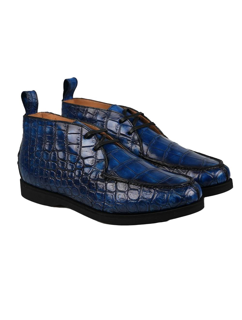 Kiton Blue Leather Crocodile Boots CONB