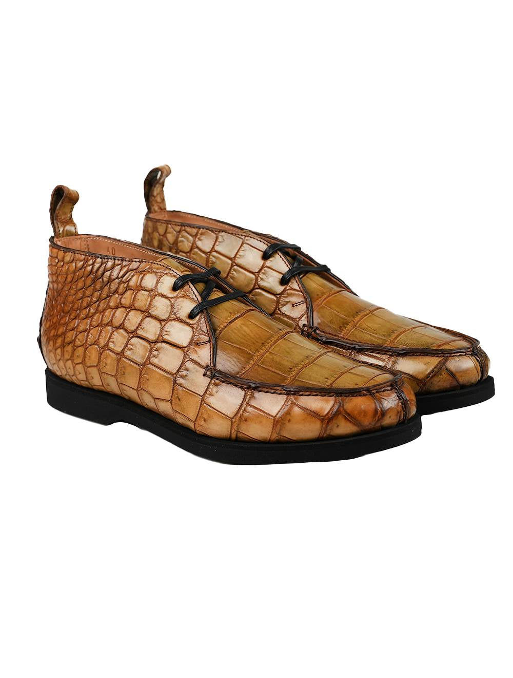 Kiton Beige Leather Crocodile Boots CONB