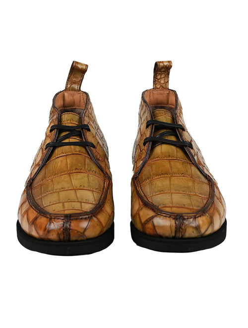 Kiton Beige Leather Crocodile Boots CONB