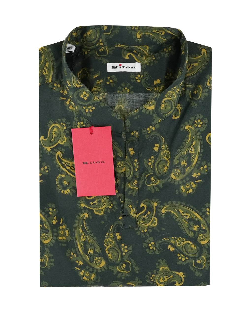 Kiton Green Yellow Cotton Shirt