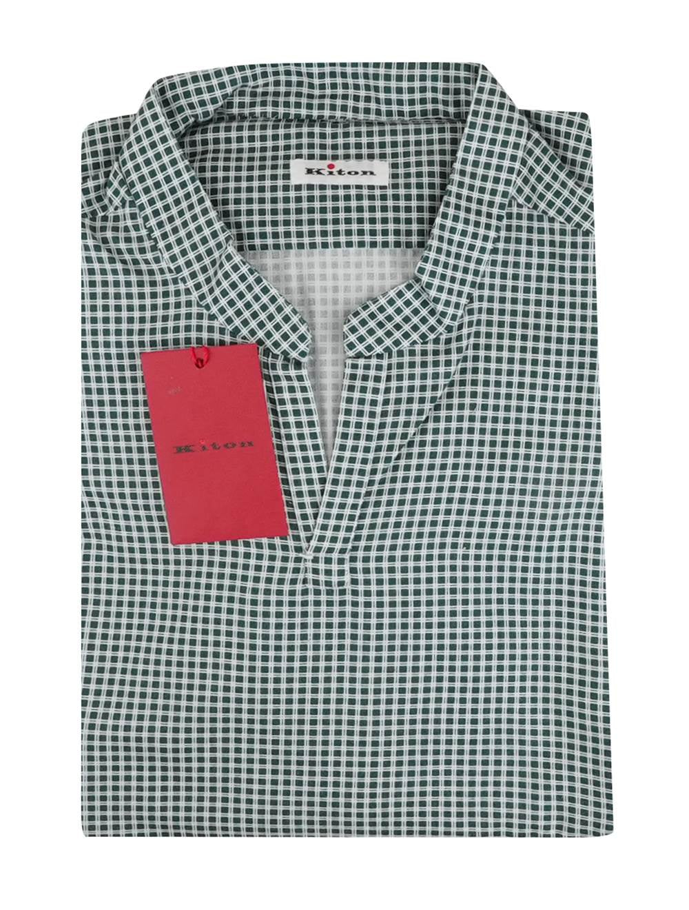 Kiton Green White Cotton Shirt