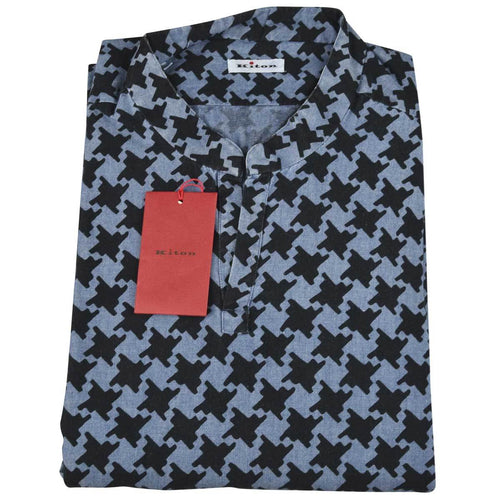 Kiton Blue Black Cotton Corean Shirt