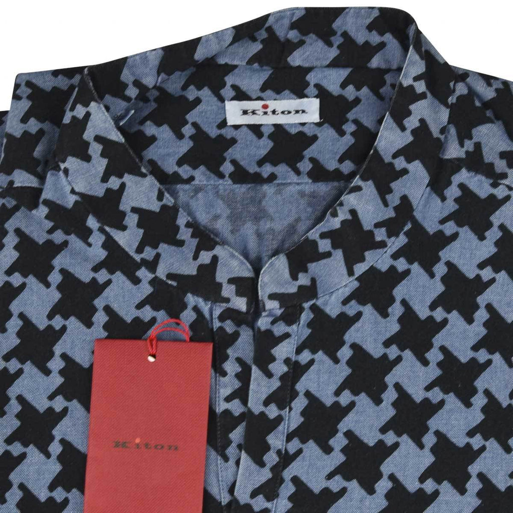 Kiton Blue Black Cotton Corean Shirt - view 2