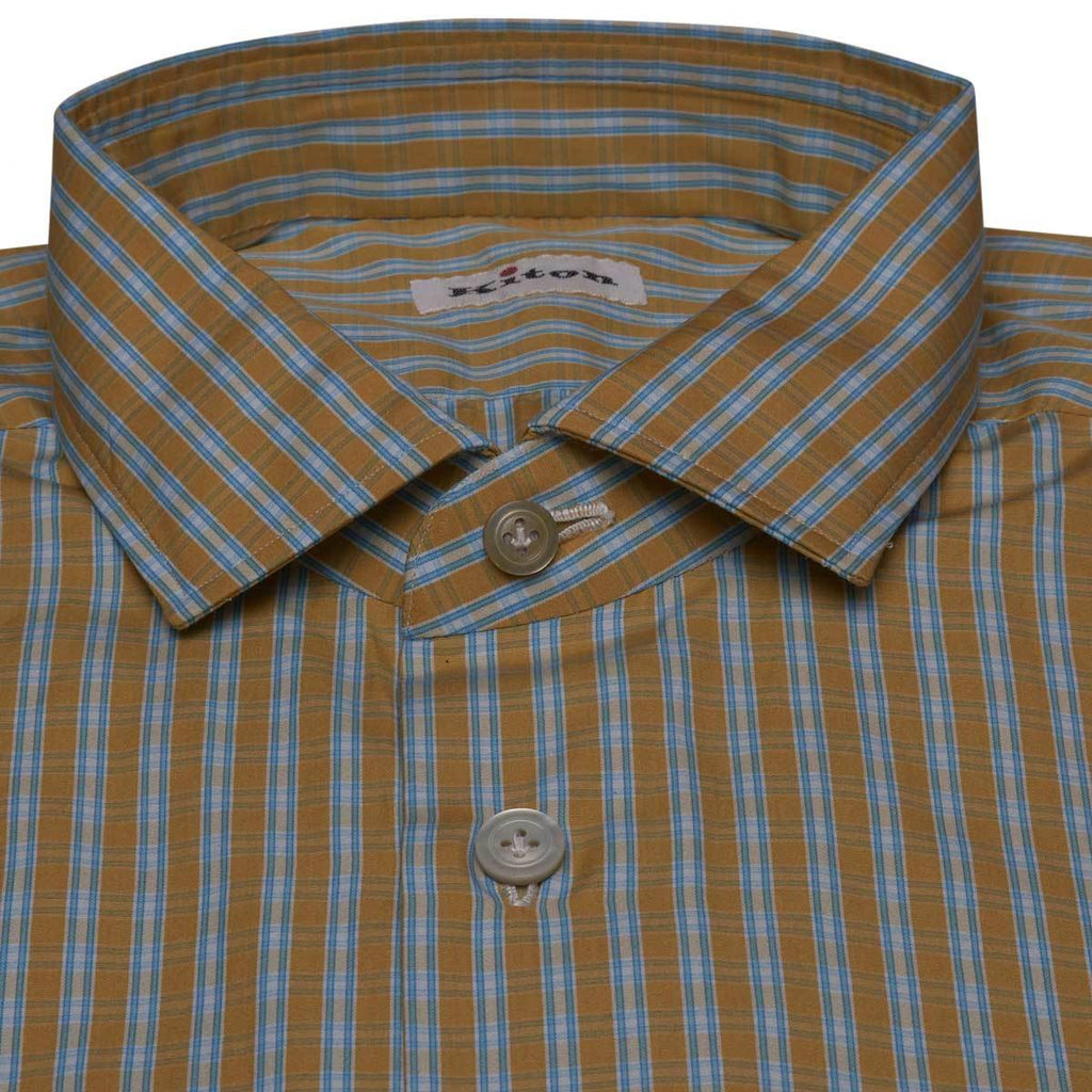 Kiton Blue Yellow Cotton Shirt - view 5