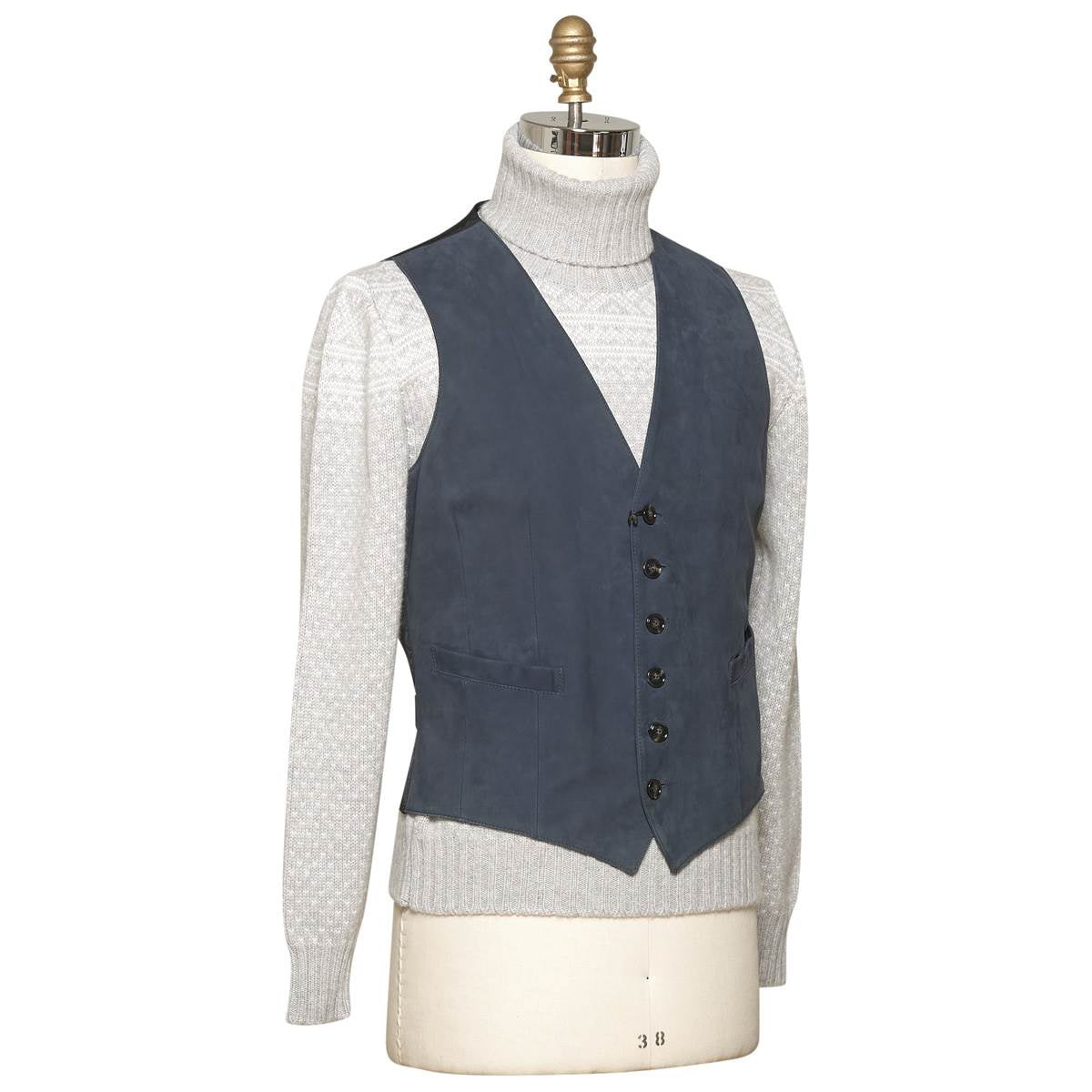 Kiton Blue Leather Calfskin Vest Blue - view 2