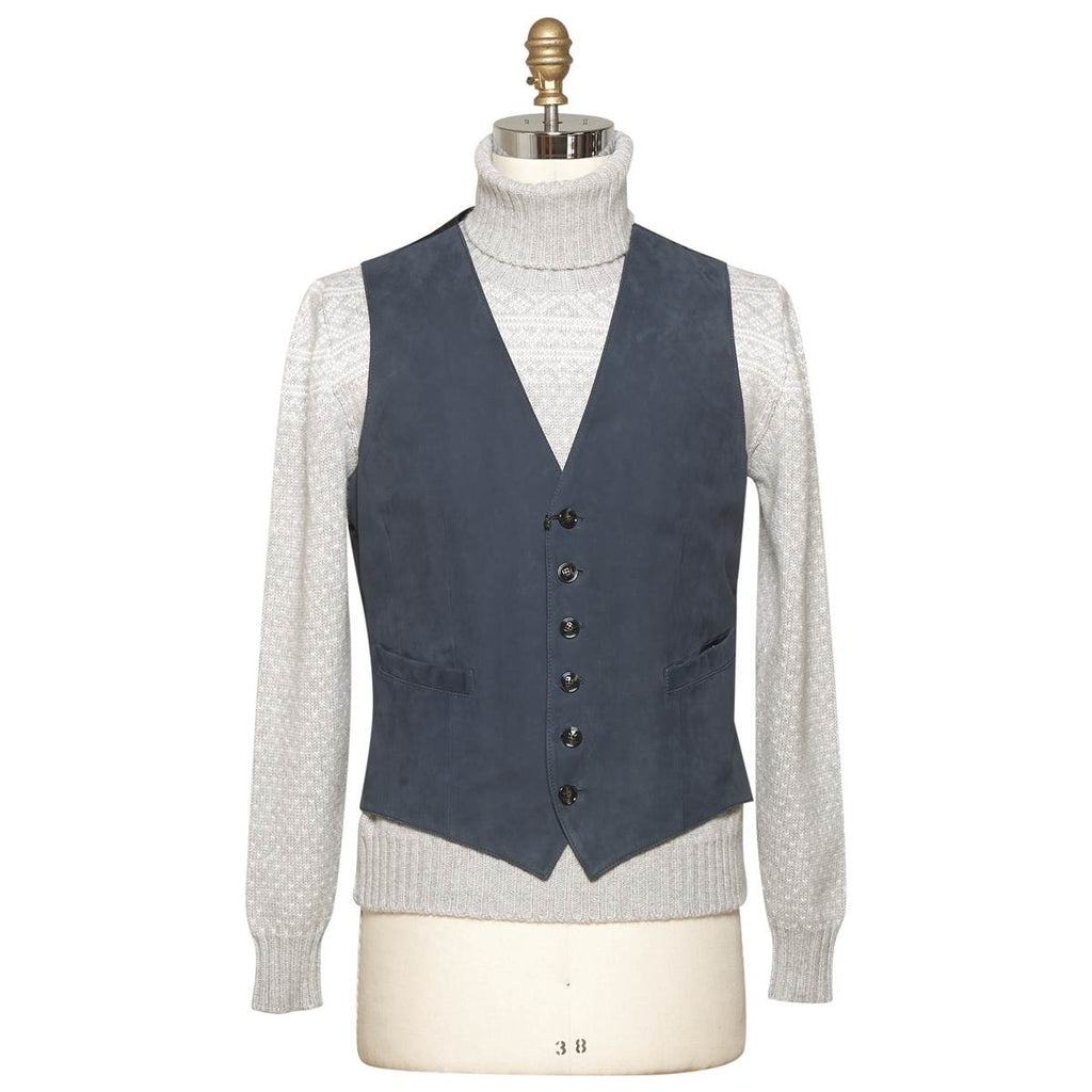 Kiton Blue Leather Calfskin Vest Blue - view 5