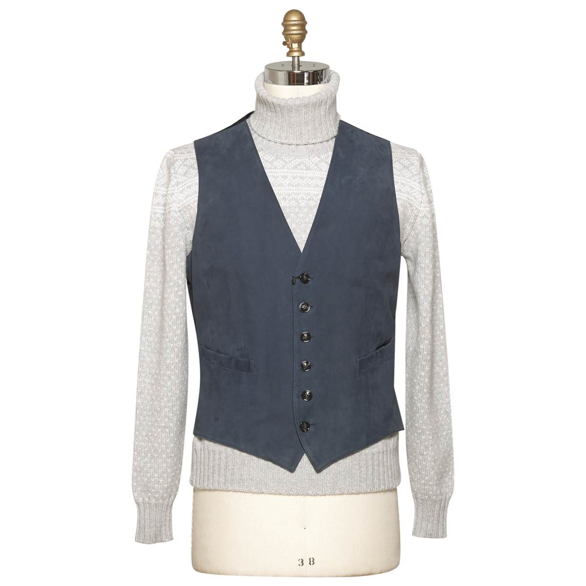 Kiton Blue Leather Calfskin Vest Blue - view 5