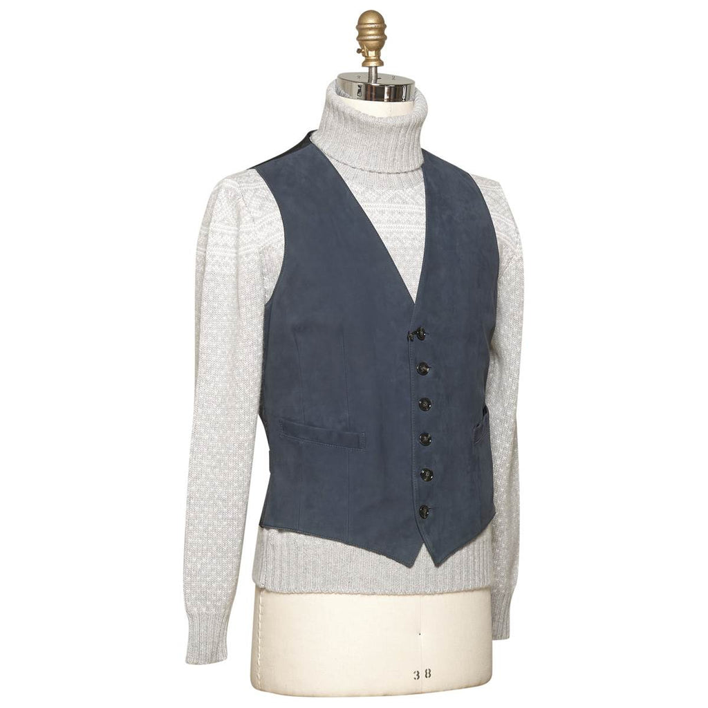 Kiton Blue Leather Calfskin Vest Blue - view 6