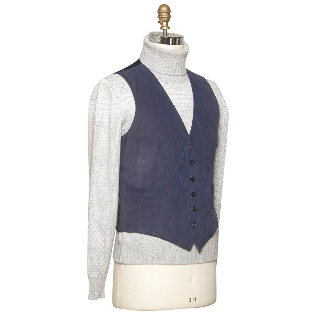 Kiton Blue Leather Calfskin Vest Blue - view 2