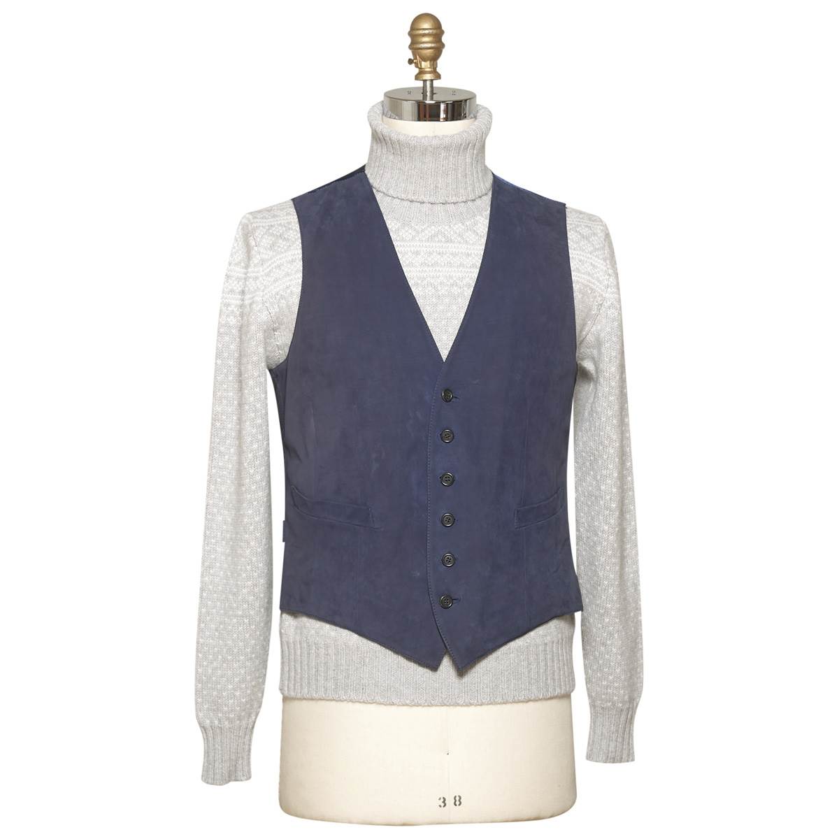 Kiton Blue Leather Calfskin Vest Blue - view 5