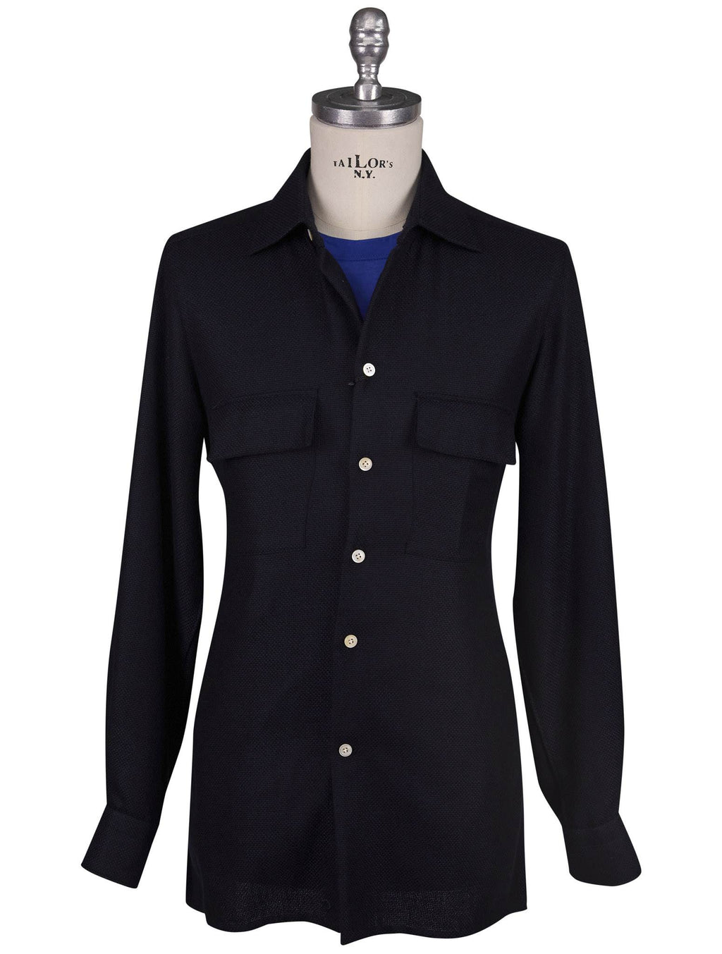 Kiton Blue Virgin Wool Viscose Shirt