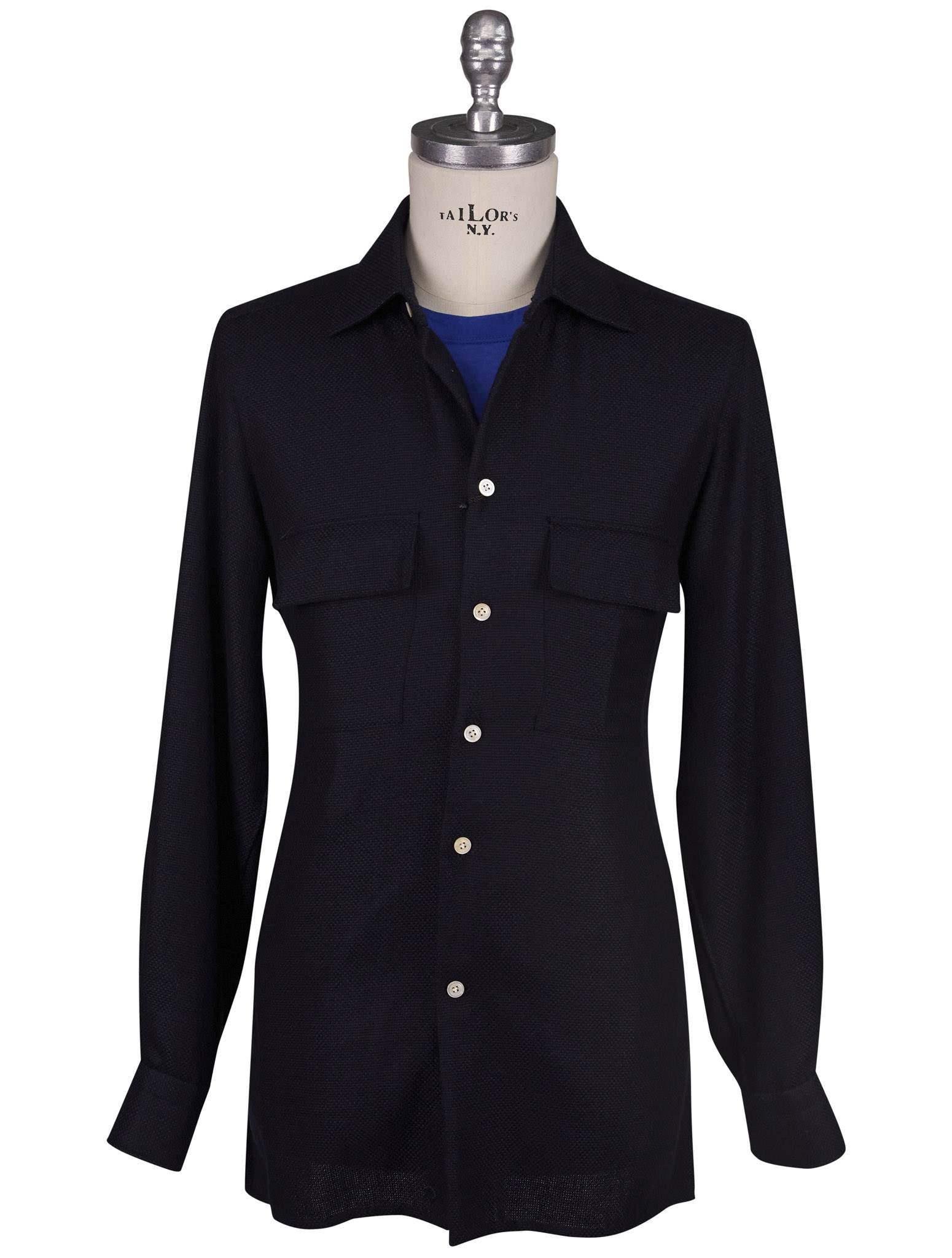 Kiton Blue Virgin Wool Viscose Shirt - view 6