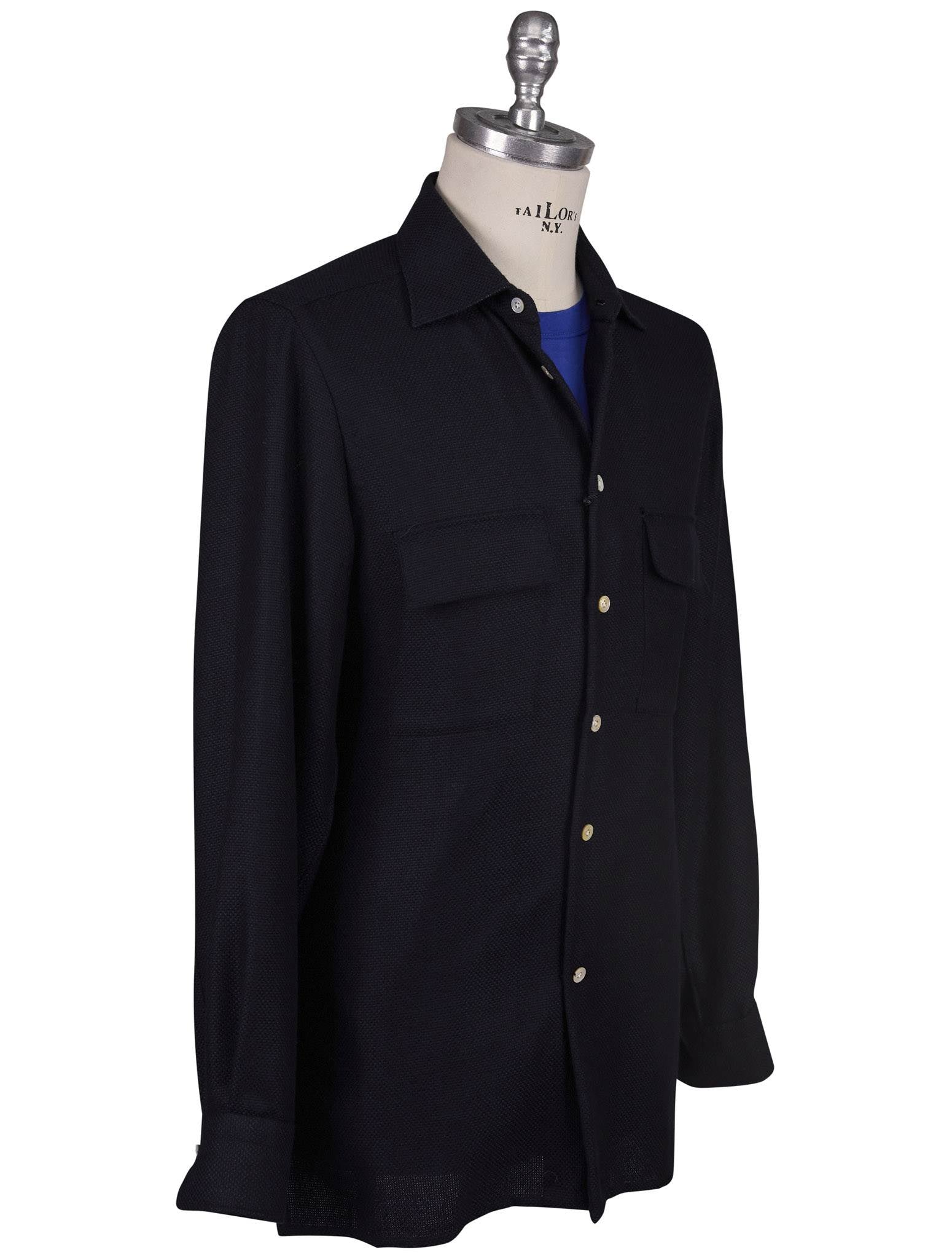 Kiton Blue Virgin Wool Viscose Shirt - view 2