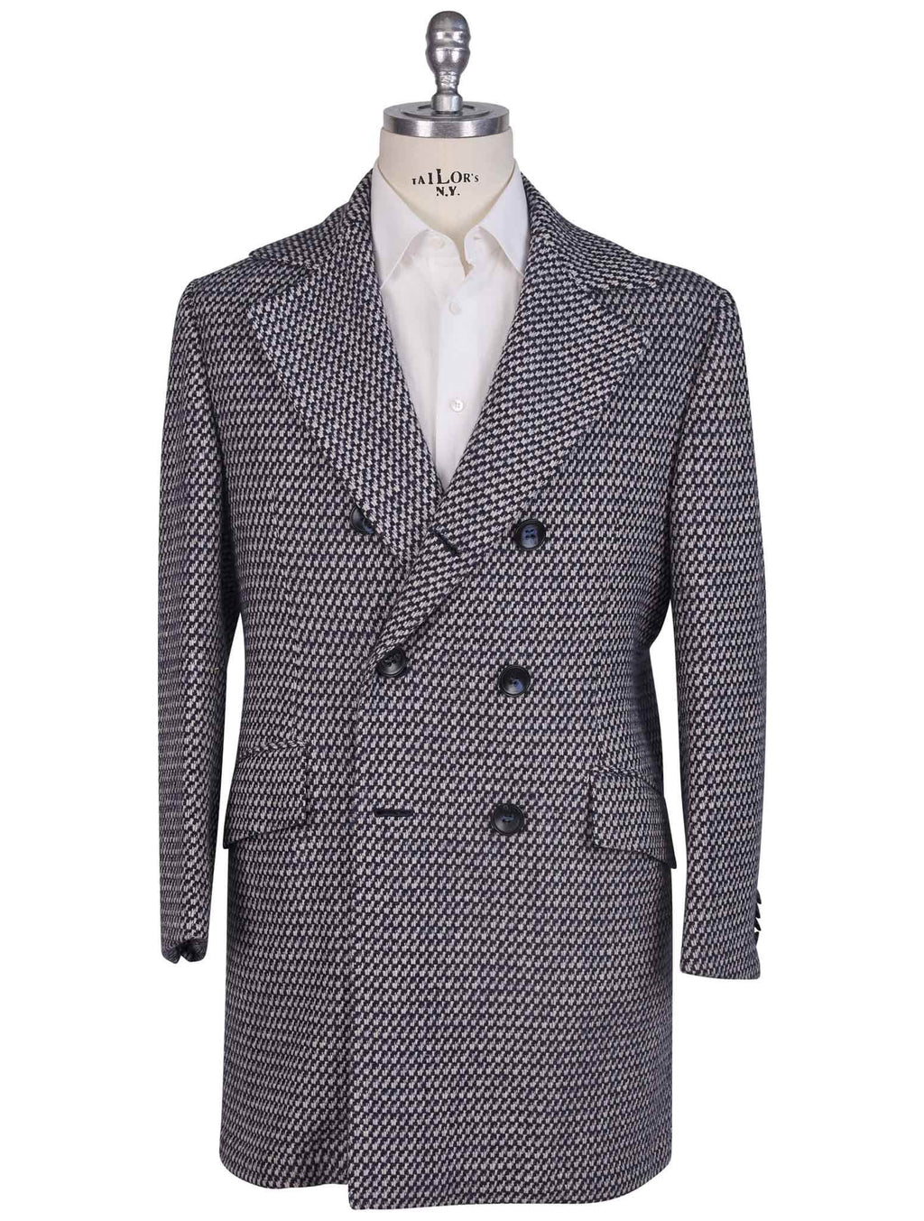 Kiton Blue White Virgin Wool Silk Overcoat - view 4