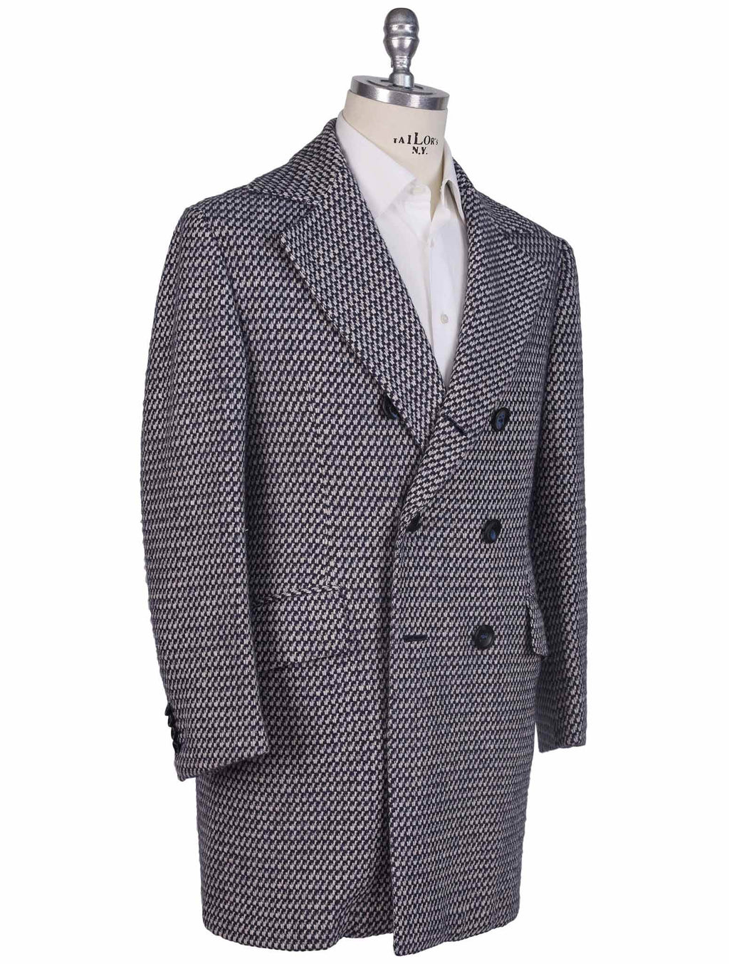 Kiton Blue White Virgin Wool Silk Overcoat - view 2