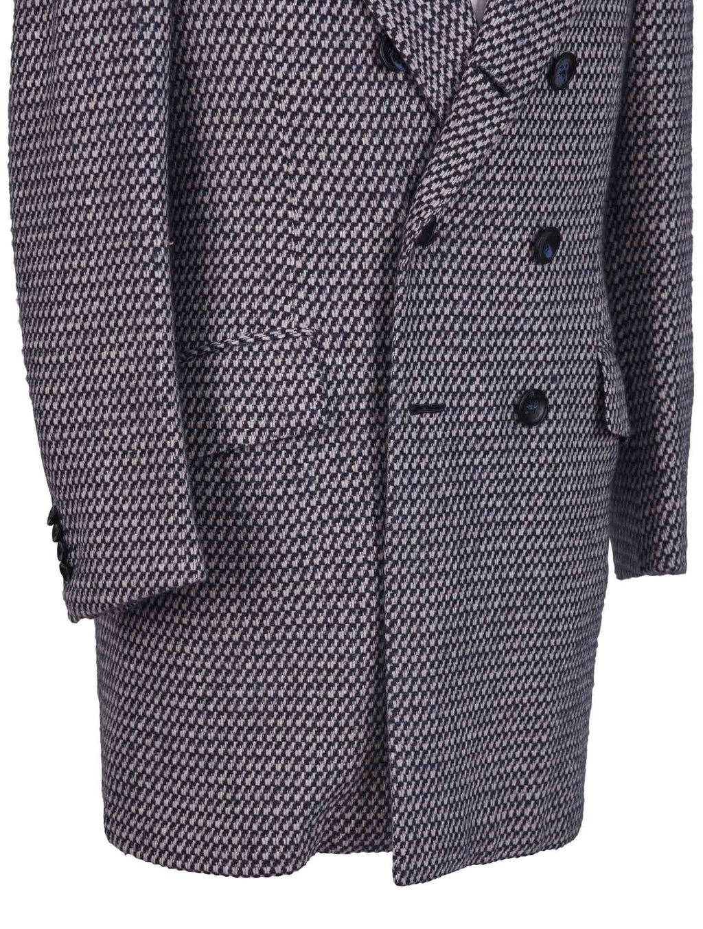 Kiton Blue White Virgin Wool Silk Overcoat - view 6
