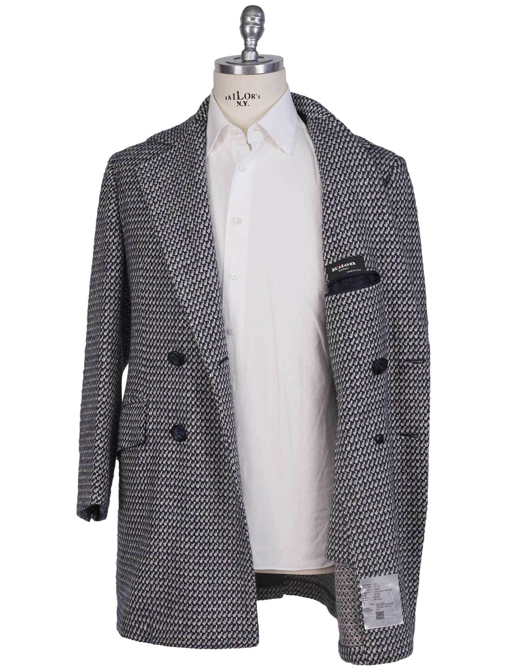 Kiton Blue White Virgin Wool Silk Overcoat - view 3