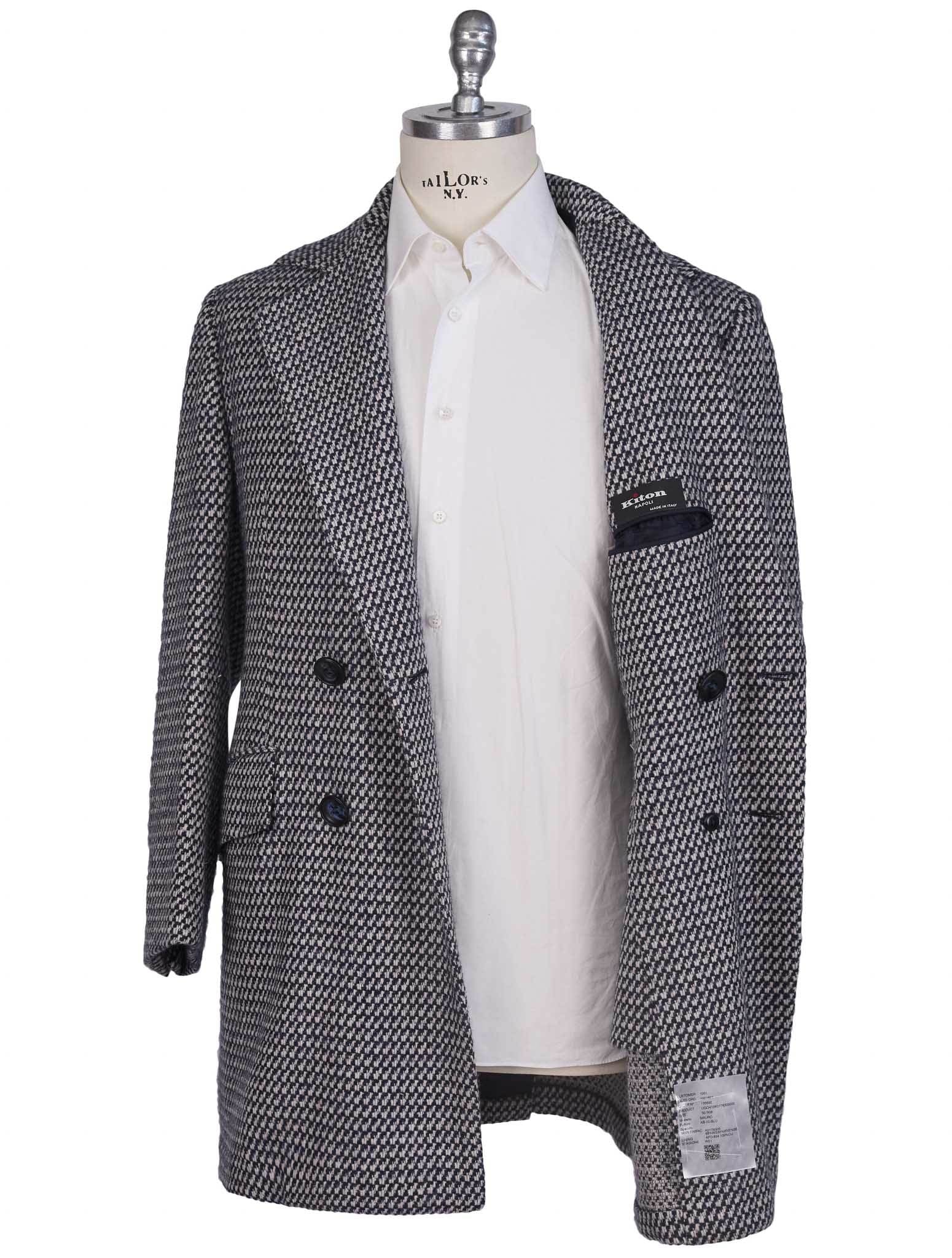 Kiton Blue White Virgin Wool Silk Overcoat - view 3