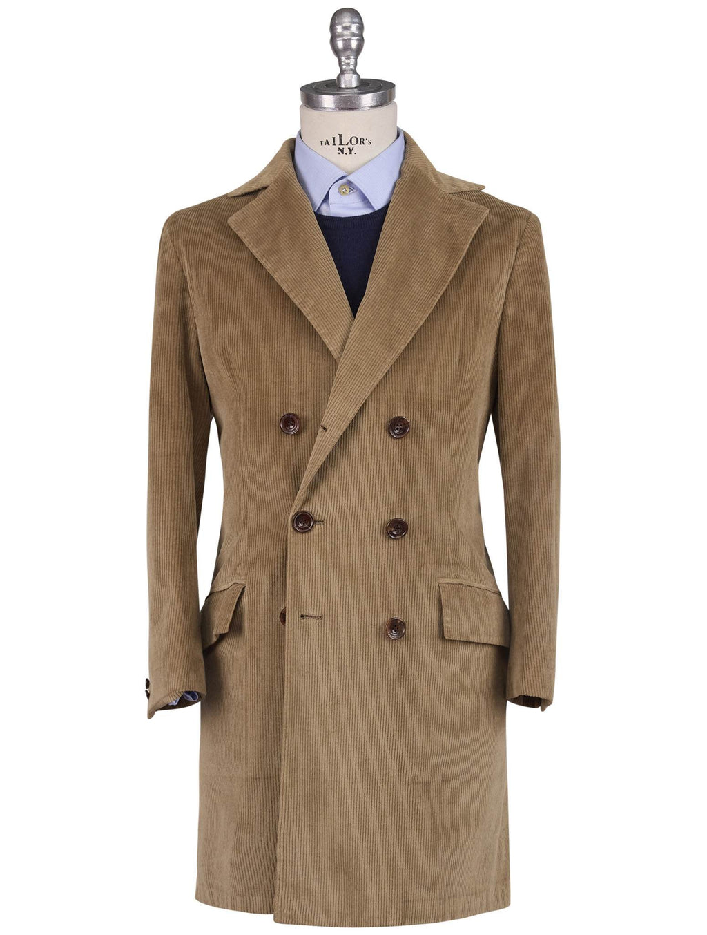 Kiton Beige Cotton Cashmere Ea  Velvet Double Breasted Overcoat