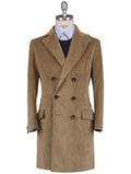 Kiton Beige Cotton Cashmere Ea  Velvet Double Breasted Overcoat