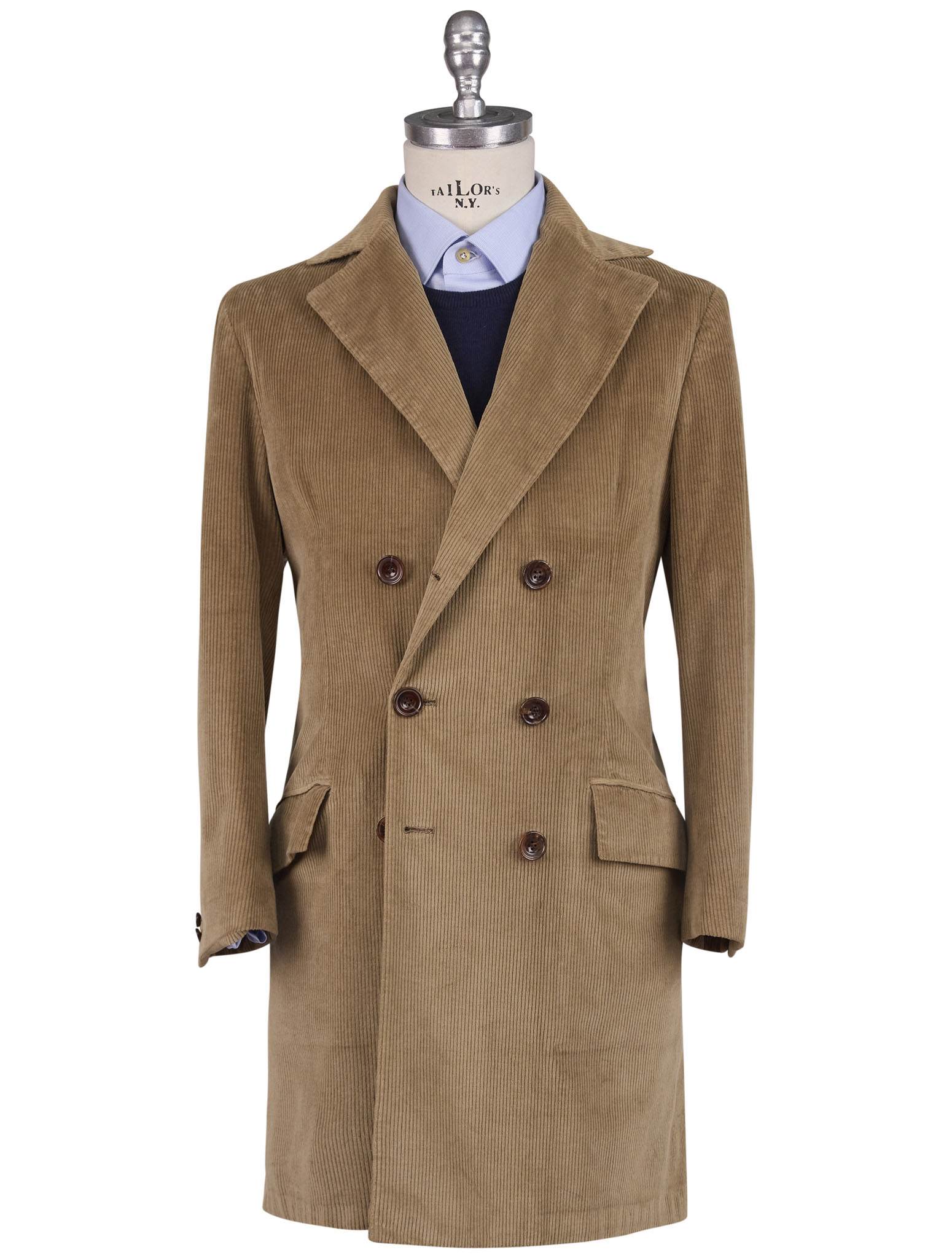 Kiton Beige Cotton Cashmere Ea  Velvet Double Breasted Overcoat